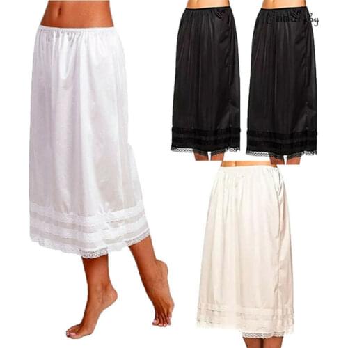 New Fashion Womens Spring Summer Lace Underskirt Smooth Skirt Petticoat Under Dress Long Skirt Safety Skirt Oversize