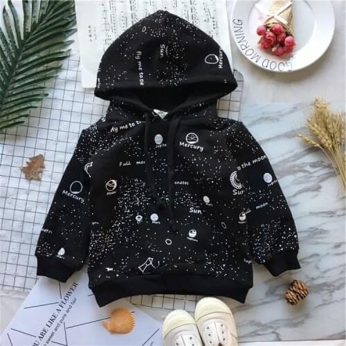 Tonytaobaby New Autumn and Winter Clothes for Boys and Girls Black Hip Hop Star Sky Fleece Black Boy Clothes