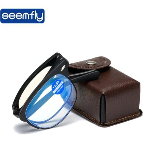 Seemfly Bendable Design Reading Glasses Men Folding Square Presbyopia Frame Eyewear With Original Box Portable Goggle +1.5 +2.0