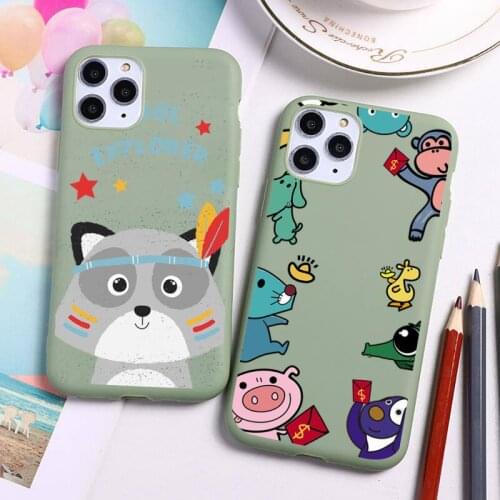 Cute funny cartoon animals Phone Case for iPhone 11 Pro Max X XR XS 8 7 6s Plus Candy green Silicone Cases