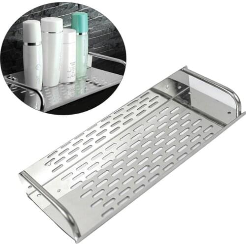 40cm Stainless Steel Single Tier Bathroom Shelf Organizer Storage Kitchen Rack with Traceless Transparent Adhesive No Drilling