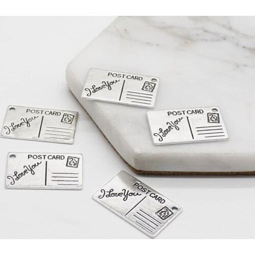 6pcs antique silver postcard pendant 25*16mm square pendant postcard postal alloy charm DIY jewelry accessories