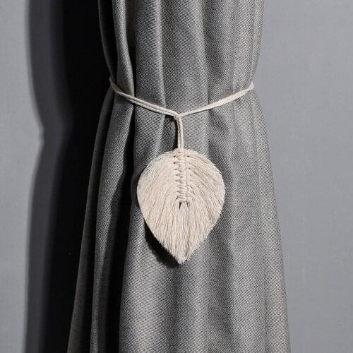 Nordic Curtain Strap Hand-woven Hanging Cotton Leaf Lanyard Leaf Macrame Curtain Tiebacks Shaped for Living Room Home Bedroom