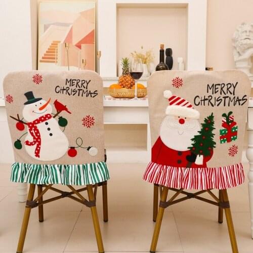 Christmas Chair Cover Table Runner Set Santa Claus Snowman Dining Chair Slipcovers Pattern Xmas New Year Party Decor Supplies