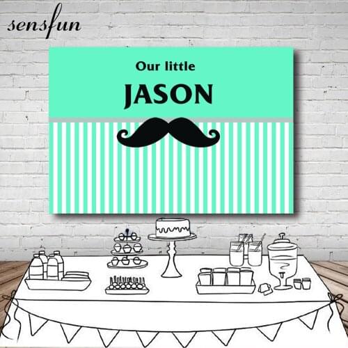 Sensfun Black mustache Little Men Baby Shower 1st Birthday Party Backdrop Mint Green Stripes Backgrounds For Photo Studio 7x5FT