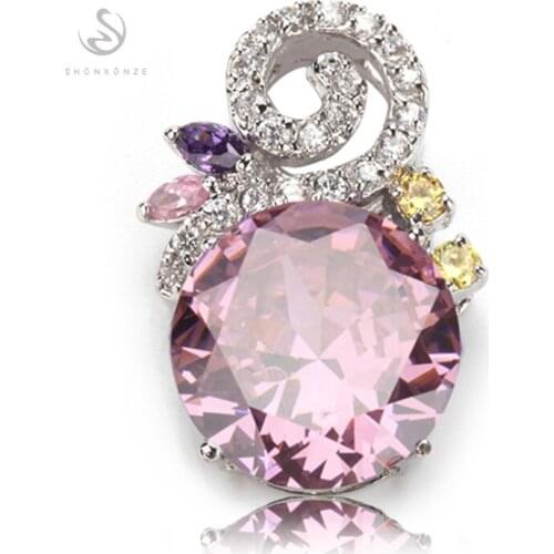 SHUNXUNZE vintage Engagement Wedding couple jewellery pendants Pink Purple Rainbow Cubic Zirconia Rhodium Plated R538 R541 R708G