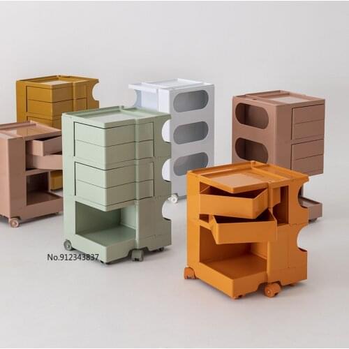 Nordic Rotating Storage Cabinet Locker Household Movable Trolley Simple Rotatable Ins Style Bedside Table Vintage Furniture