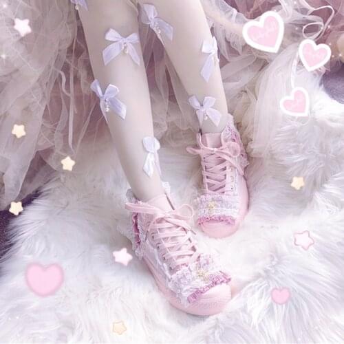 Sweet princess flat canvas shoes fresh pink strap womens shoes lolita student shoes college style kawaii shoes cosplay loli