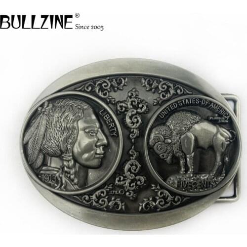 The Bullzine Liberty belt buckle with pewter finish FP-03320 with continous stock suitable for 4cm width belt