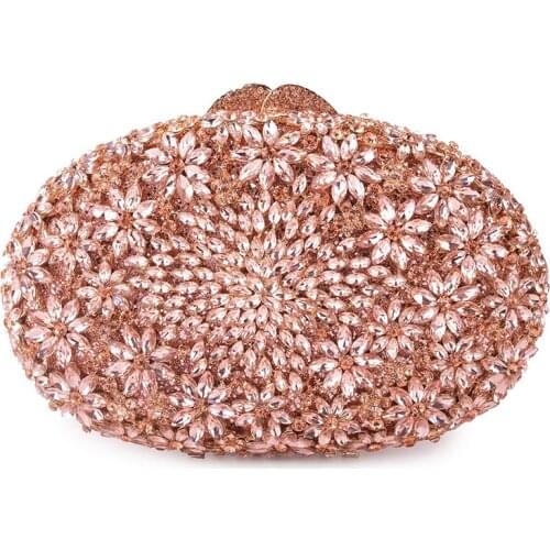Pink Crystal Rhinestone Evening Clutch Bag Hollow Out Gold Metal Clutches Women Dinner Purse And Handbags Ladies Party Clutches