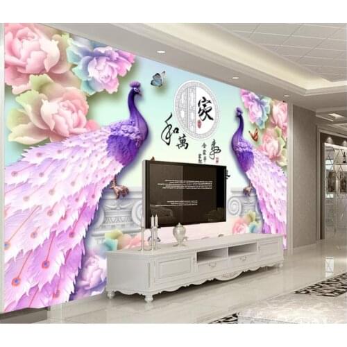 WDBH custom photo 3d wallpaper Stunning jade carving peony flower peacock room home decor 3d wall murals wallpaper for wall 3 d
