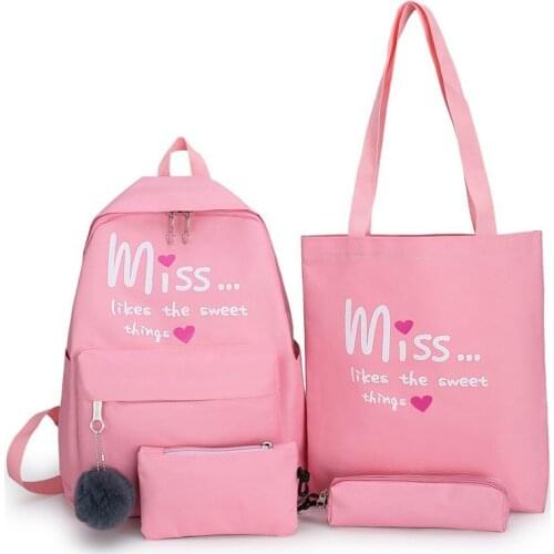 Weysfor 4 pcs/set High School backpack Bags for Teenage Girls 2020 Canvas Travel Backpack Women Bookbags Teen Student Schoolbag