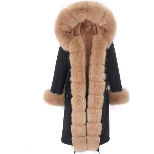 Women X-long Waterproof Parka 7XL Winter Jacket Real Fox Fur Coat Faux Rabbit Fur Liner Big Fur Outerwear Detachable