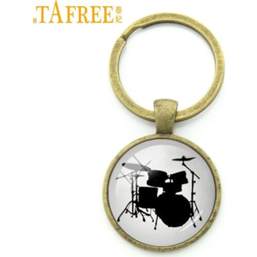 TAFREE Fashion drum set key chain ring holder vintage drum kit silhouette art musical instrument keychain jewelry men gift KC370