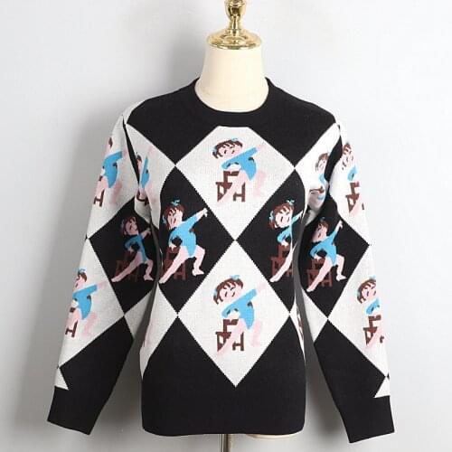 2021 Spring Sweater Long Sleeve Black Crew Neck Kint Swaeter Womens