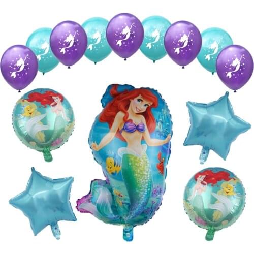 1set Cartoon Mermaid Ariel Disney Princess Foil Balloons Baby Shower Birthday Party Decorations Kids Toys Girl 10inch Latex Ball