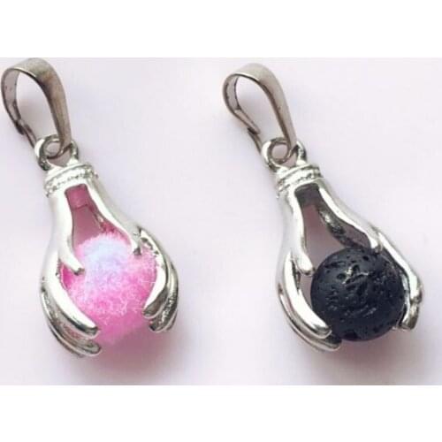 10pc hollow cage hand holding volcanic stone beads box diffuser necklace Locket pendant DIY perfume essential oil jewelry found