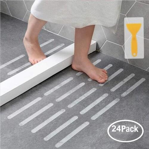 12/24pcs Bathroom Shower Anti-slip Strips Self-adhesive Transparent Waterproof Stickers Tape Home Kitchen Stairs Non-Slip Strips