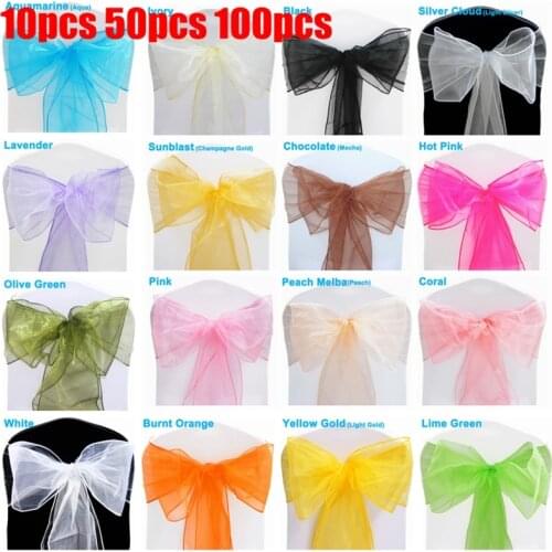50/100pcs Organza Wedding Chair Sashes Wedding Chair Knot for Wedding Party Decoration Hotel Supplies