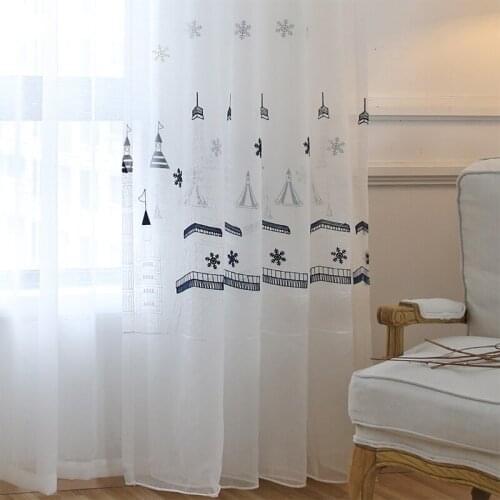 Chicity France Style Curtains Tulle For Living room White Embroidered Tower Tulle for bedroom Soft Tulle for kitchen Customized