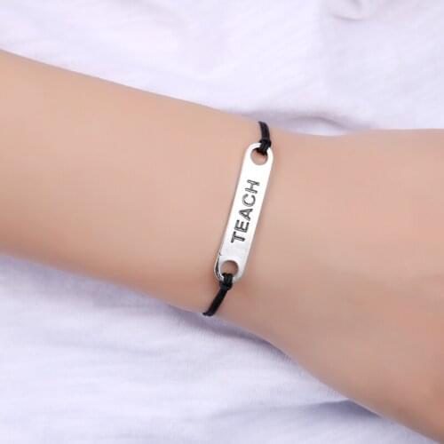 Teachers' Day Girls Friendship Statement Jewelry with Card Silver Apple Charm Adjustable Make a Wish Teach Bracelets for Women