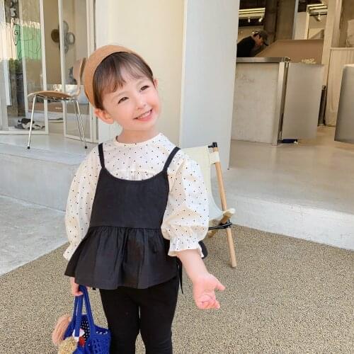 Childrens shirt 2021 autumn new Korean girls dot two piece childrens sling + shirt set children clothes