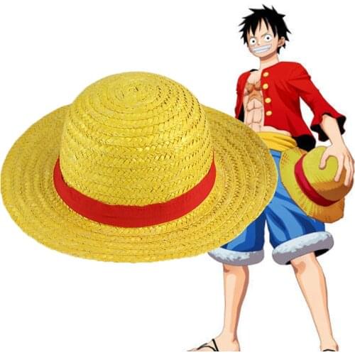 One Piece Cosplay Japanese Cartoon Props Hat Luffy Anime Strawhat Hat Children/adult Straw Hat Visor Boater Beach Cap Hallow