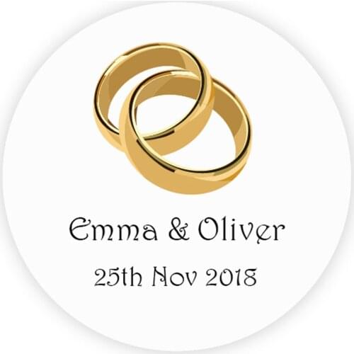 DouxArt 100 Pieces Custom Personalized, Wedding Stickers - King Rings, 40mm Wedding Party Communion Gift Box Labels Seals P098