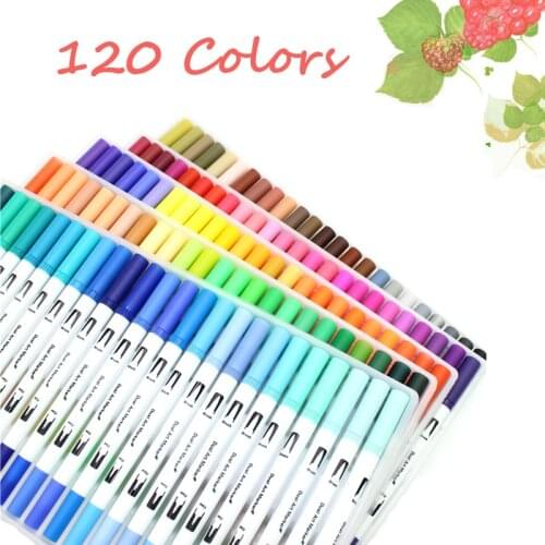 Dual Brush Marker Pens for Coloring,120 Colored Markers,Fine Tip Markers and Brush Highlighter Pen Set