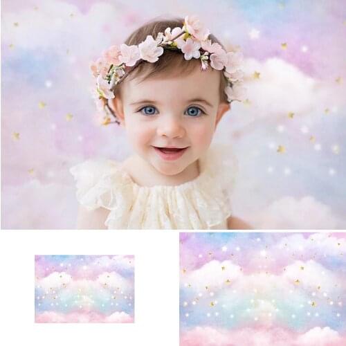 Rainbow Cloud Sweet Girl Birthday Art Backdrop for Photo Studio Twinkle Gold Stars Newborn Baby Portrait Background Photography