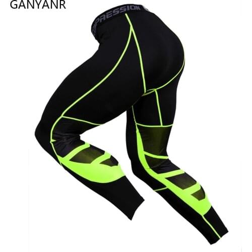GANYANR Running Tights Men Gym Compression Pants Leggings Sportswear Fitness Sexy Sports Basketball Yoga Long Workout Training