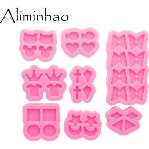 DY0890 Glossy Mini Star/Moon/Mouse/Crown/Heart/Circle Earrings Silicone Mold, Epoxy Resin DIY Craft Jewelry Tool