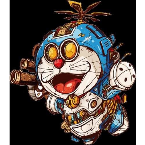Personality cartoon pattern mechanical blue cat Iron Patches for Clothing DIY clothes accessories Thermal transfer decal