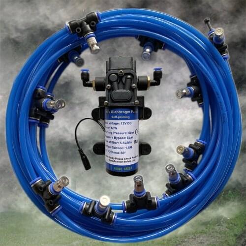 H03 Quality 12V DC Misting System Booster Diaphragm Water Pump Sprayer 6M-18M Fog Nozzles Mist Cooling Multi-color Watering kits