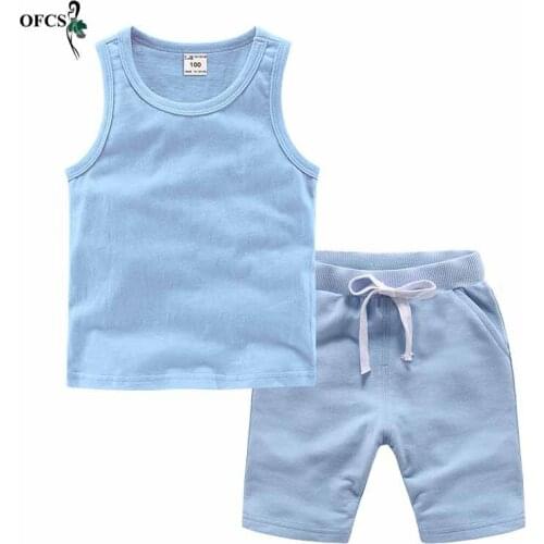 Retail Baby Clothing Sets Summer Boys Girls Infant Cotton Solid Vest Tops T-shirt+Shorts Outfits Kids Clothes Children 2pcs/Set