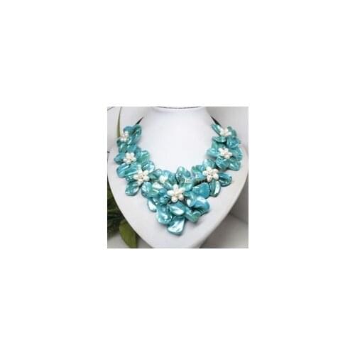 Beautiful white pearl blue mother of pearl shell handwork 7 flower necklace Factory Wholesale price Women Gift word Jewelry