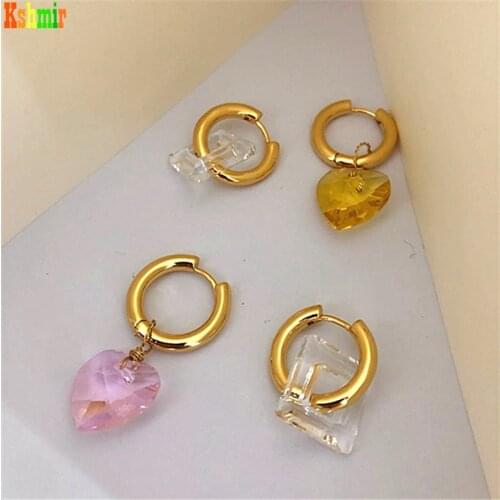 Kshmir 2021 New French asymmetrical pink heart-shaped earrings with geometric square earring cute girl jewelry gift