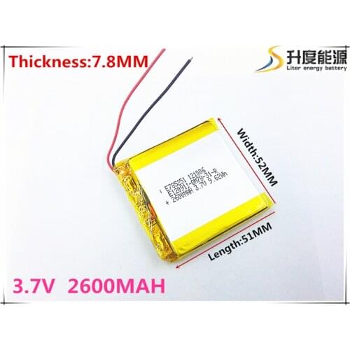 Li-po Polymer battery 2600mah 3.7V 785251 smart home MP3 speakers Li-ion battery for dvr,GPS,mp3,mp4,cell phone,speaker