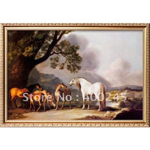 Horses art painting for gift Grey Stallion with Mares and Foals by George Stubbs Canvas 100% handmade high quality