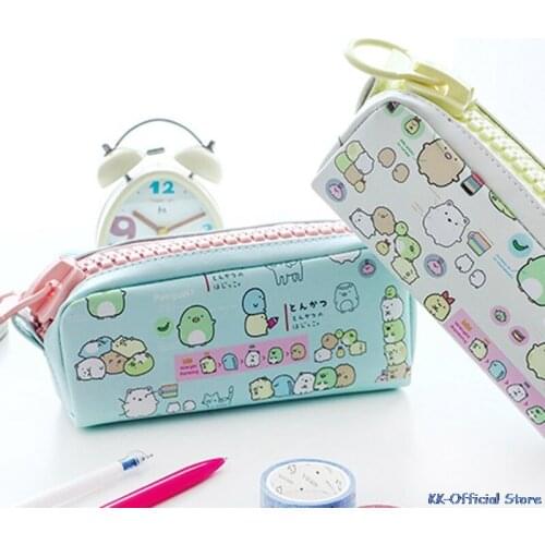 Cute and Kawaii Animal Zipper PU Leather School Pencil Case Large Storage Bag Pencilcase forStudent Stationery Office Supplies