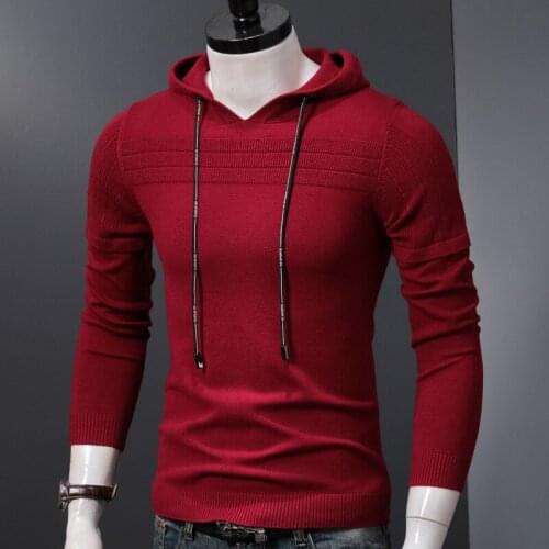 Fashion Hooded Pullover Men Winter Knitted Sweater Casual Letter Pattern Slim Fit Jersey