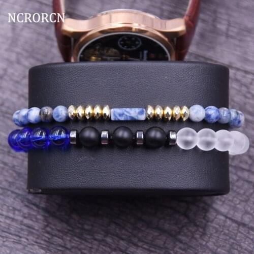 2Pcs/Set Fashion Luxury Charm Bracelet Men Natural Stone Handmade Beaded Bracelet & Bangles For Pulseira Masculina Feminina