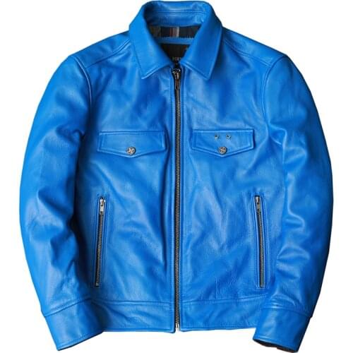 Pure Head layer Cowhide Genuine Leather Jacket Mens Youth Handsome Short Motorcycle Leather Jacket