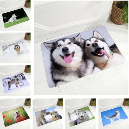 Soft Flannel Doormat Decor Siberian Husky Dog Door Mat Non-Slip Hallway Floor Mat Pet Animal Rug Carpet for Dining Room Bedroom
