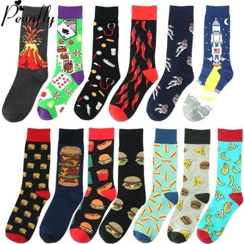 Peonfly Funny Harajuku Food Hamburg Pizza Banana Cute Socks Men Creative Life Sokken Calcetines Hombre