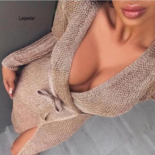 New Women Ladies Winter Long Sleeve Casual Loose Knitted Sweater Jumper Dress Sweater Sexy Girding