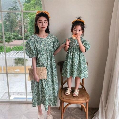 Baby Girls Dresses for Family Matching Clothing Adult Mom Mother Daughter Matching Floral Cotton Dress