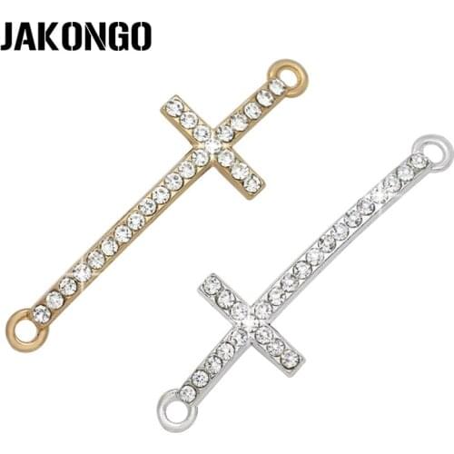 JAKONGO Silver Plated Crystal Cross Jesus Connectors for Jewelry Making Bracelet Findings Accessories DIY Craft 45x14mm 5PCS/lot