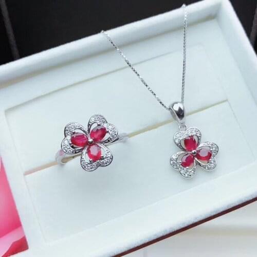 Simple Stylish Personality Ruby Jewelry Set Natural And Real Ruby Set 925 Sterling Silver Fine Jewelry 1pc Ring,1pc Pendant