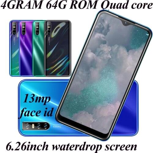 4G RAM Android Mobile phone A80 6.26 inch 64G ROM 13mp HD Camera Water Drop Full Screen Quad Core Face ID Unlocked Smartphones